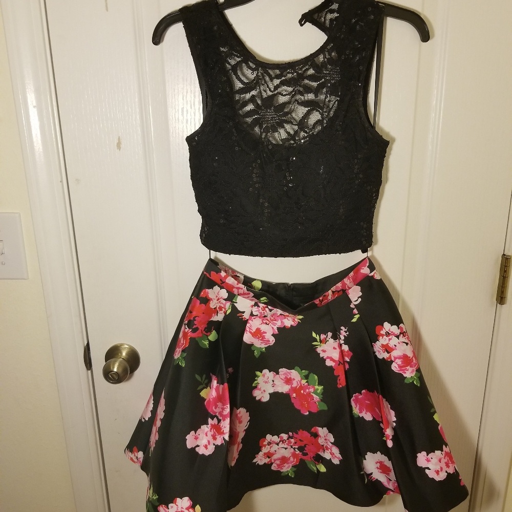 2 piece Black and Pink Homecoming Dress
